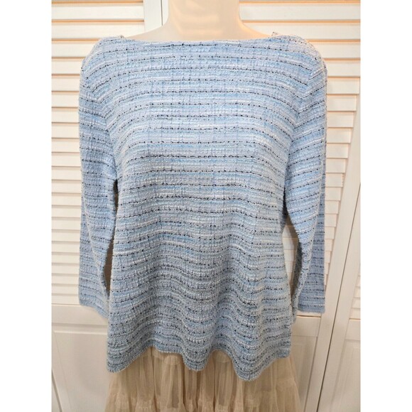 Y2K Talbots Light Blue Boucle Long Sleeve Decorative Button Back Top Size L - Picture 3 of 7